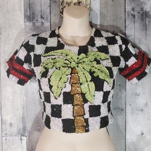 Discount Universe Trash sequin palm tree crop top